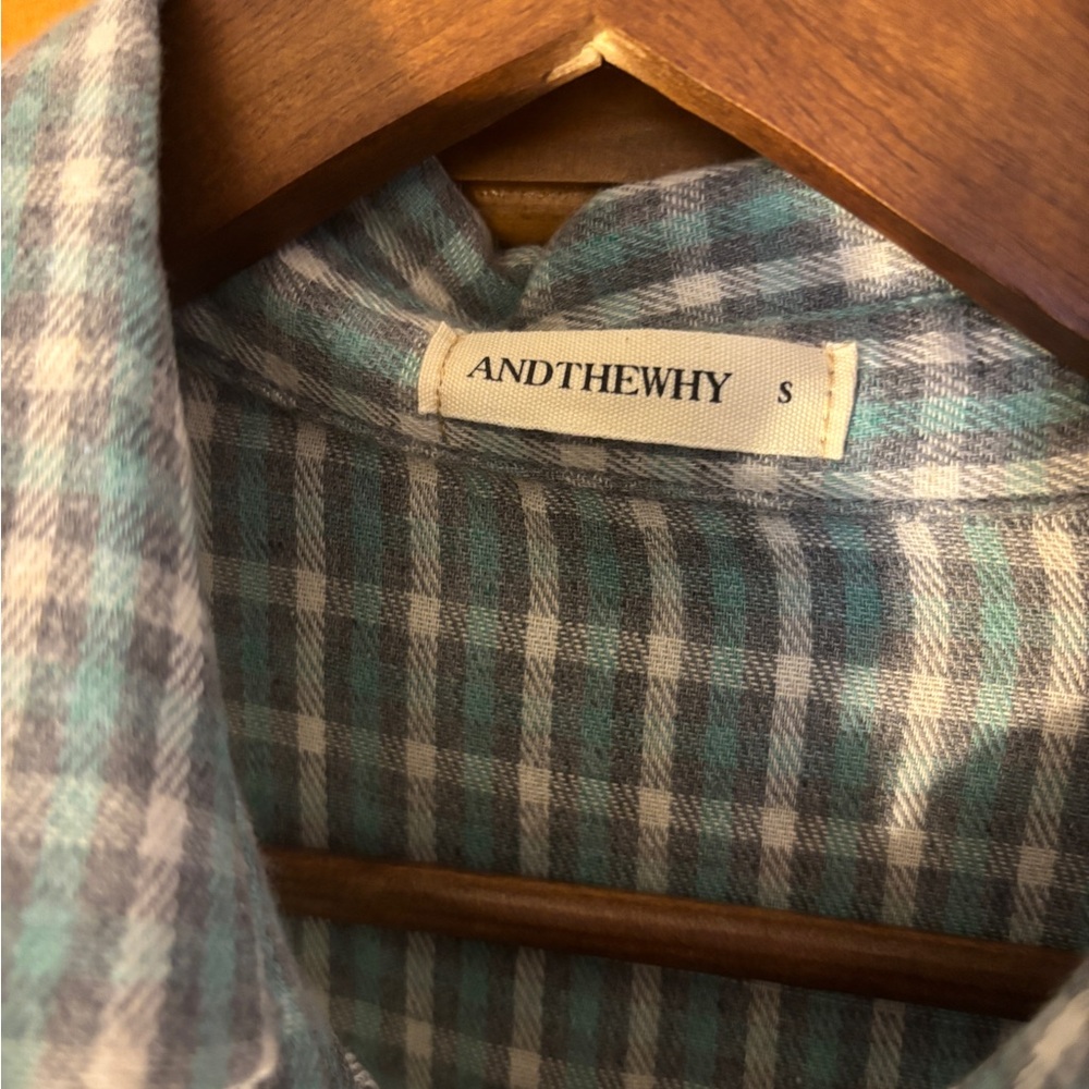 Patchwork Plaid Button-Down Shirt In Blue With Or… - image 2